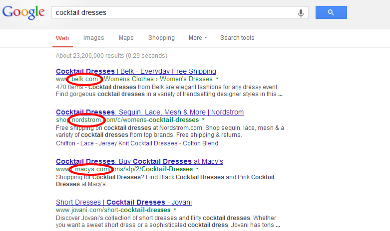 Google Search for "cocktail dresses"
