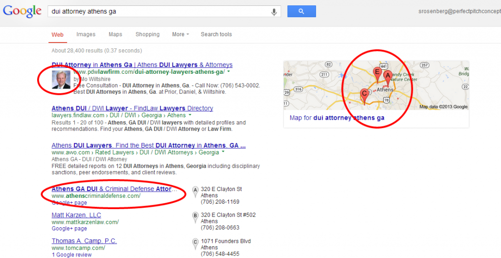 Google Search for "dui attorney athens ga"