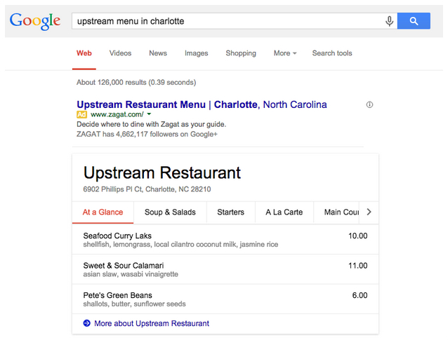 Upstream Menu in Charlotte