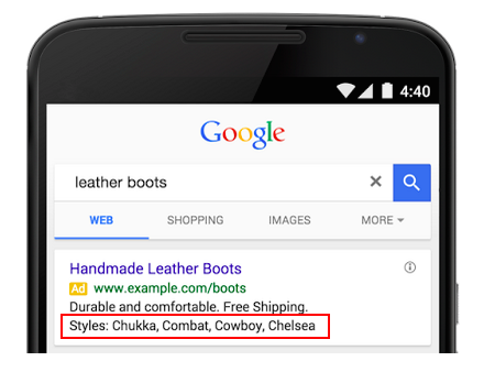 AdWords structured snippets look like on mobile